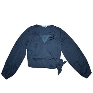Maison d'Amelie Wrap Top Small Black Long‎ Sleeve V-Neck Cropped Blouse